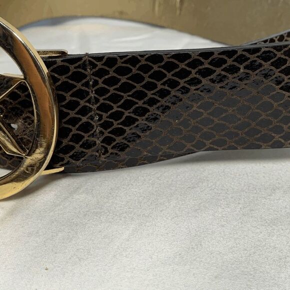Michael Michael Kors Brown Gold Reptile Print Leather Belt - Picture 7 of 7